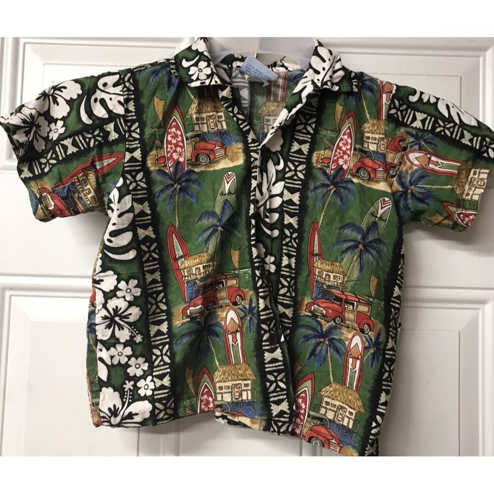 RJC Boys Authentic Hawaiian Button Down Shirt Size 6 Coconut Shell Buttons EUC